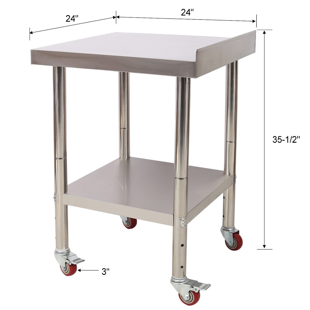 Stainless Steel Worktable 24x24 440lb Capacity Backsplash Casters