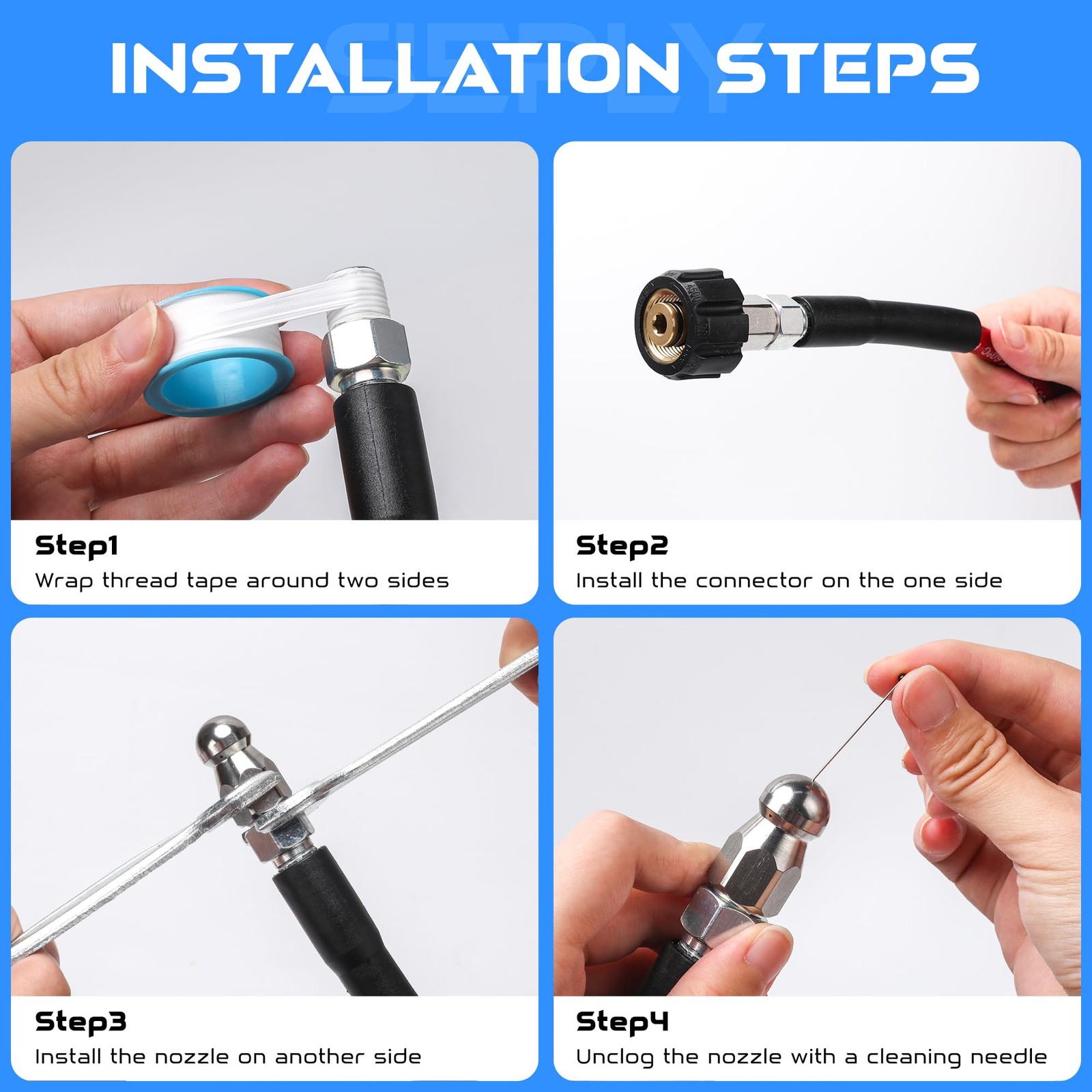 Sewer Jetter Kit for Pressure Washer, 100FT 5800 PSI Drain Cleaner Hose with ...