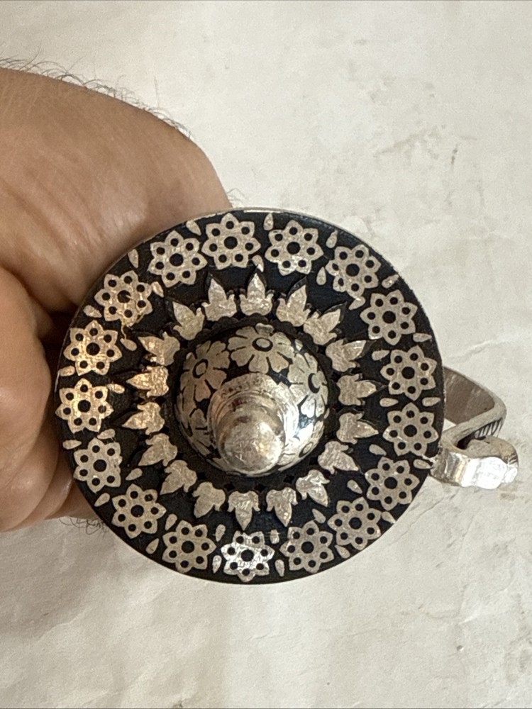 Hand Crafted Mughal Silver inlaid Iron Sword Talwar Handle