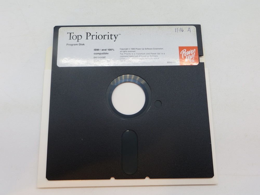 5.25" Floppy TOP PRIORITY Program Disk 1989 IBM Computer Software Power Up! *