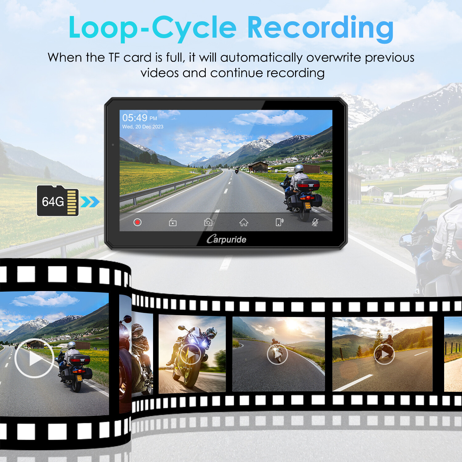 Carpuride W712D Moto Stereo Waterproof Dual Camera Wireless Carplay Android Auto