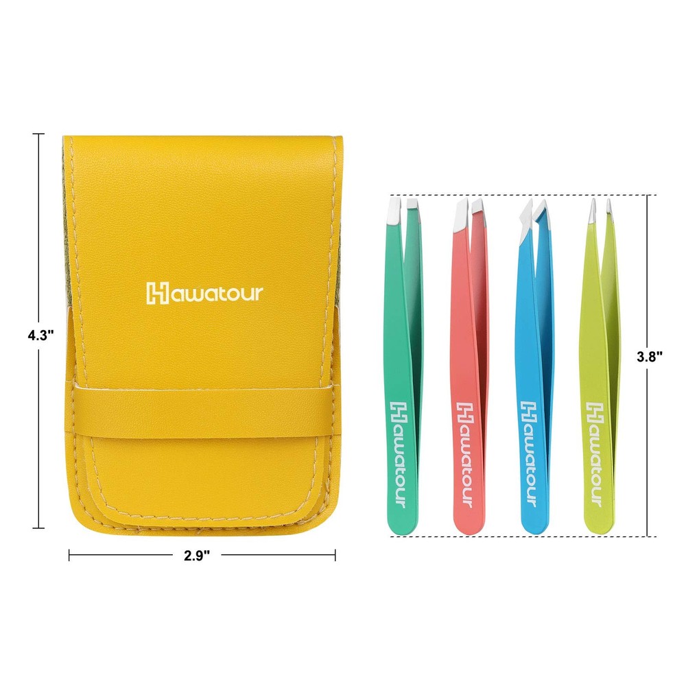 HAWATOUR Tweezers Set, 4Pcs Eyebrows for 4 Count, Multicolored