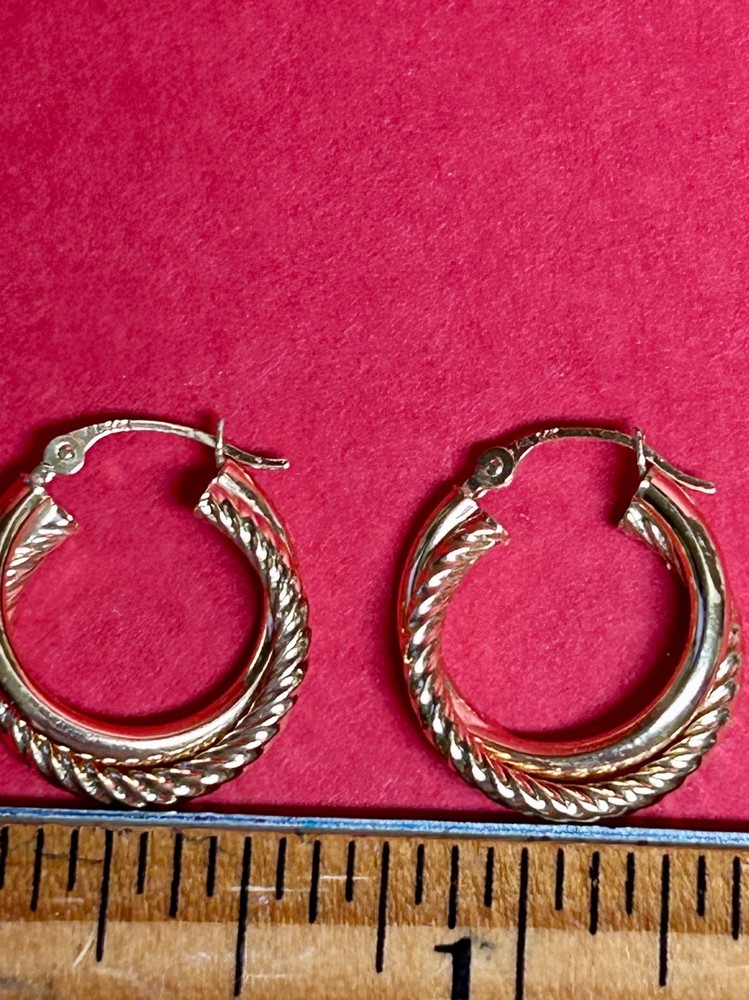 Vintage 14K Solid Yellow Gold Double Twisted Hoop Earrings