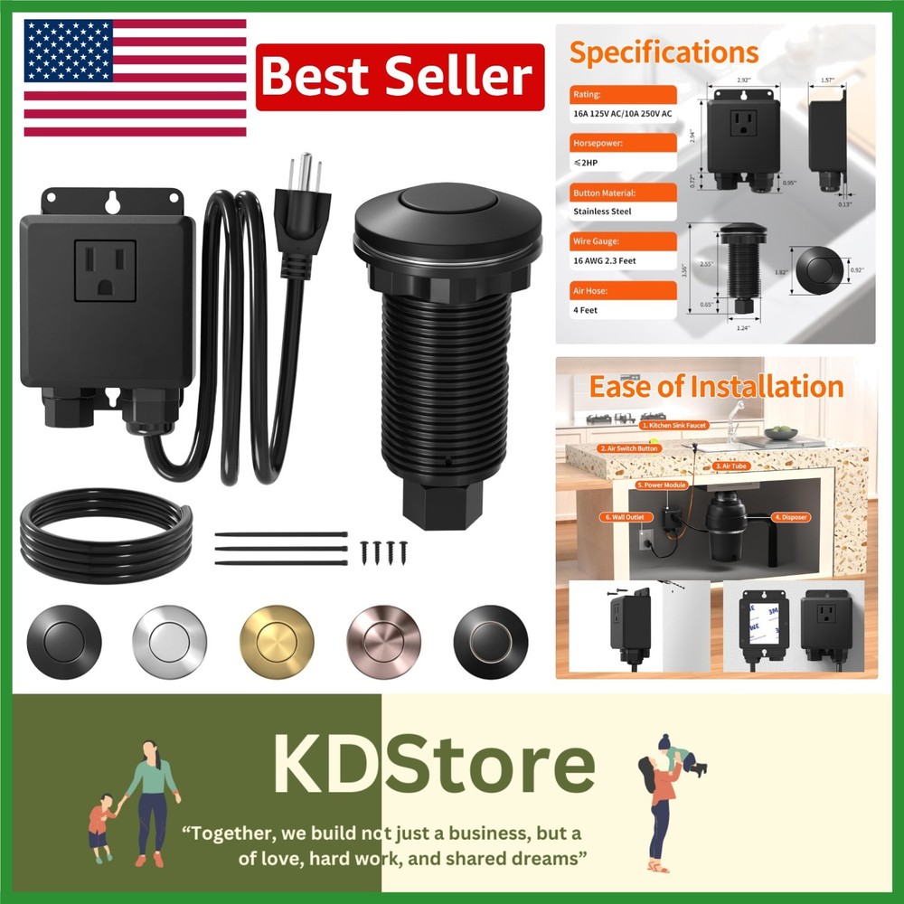 Listed Waterproof Garbage Disposal Air Switch Kit - Matte Black, Easy Install