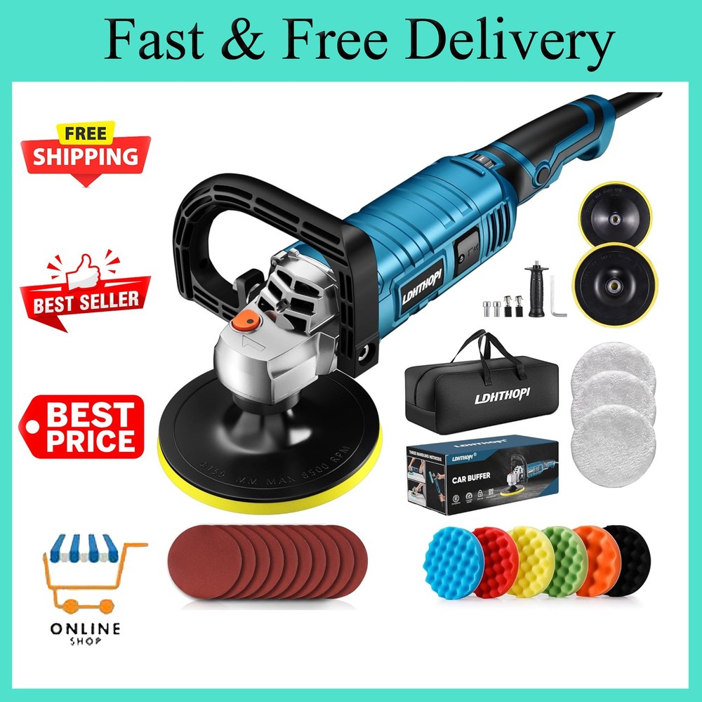 Buffer Polisher, 1600W 7 Inch/6 Inch Rotary Buffer Polisher Waxer, 7 Variable