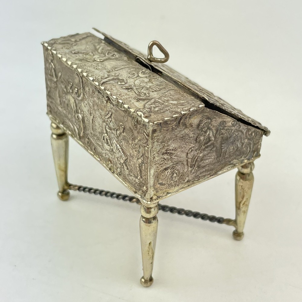 Antique Dutch Solid Silver Novelty Miniature Bureau Pierced Rococo Design 5.7cm