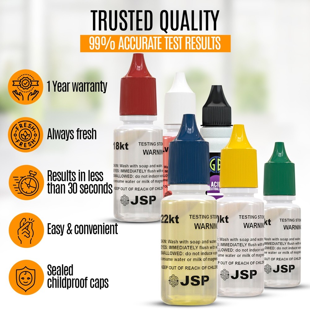 12 Bottles 18K & 14K Gold Jewelry Testing Detecting Solution Testing Acids JSP