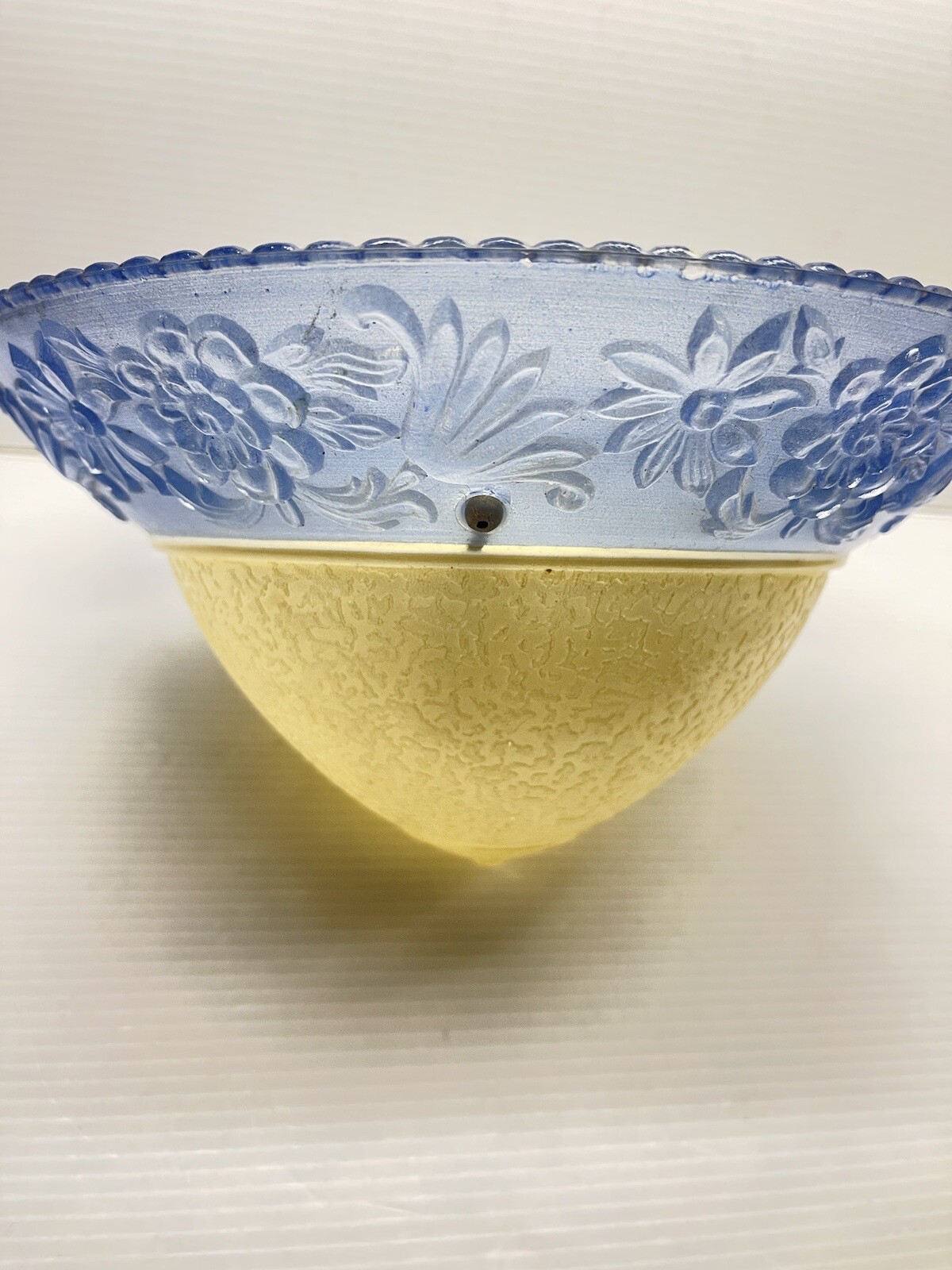 1940s Art Deco 9”Ivory Center Blue Embossed Flowers 3 chain fixture Globe Only