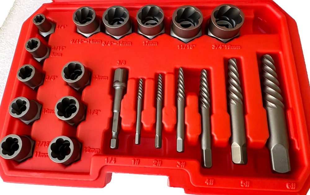 26pc Screws Bolt Extractor Set W/Reverse Drill Bit Kit Lug Nut Extraction EZ Out