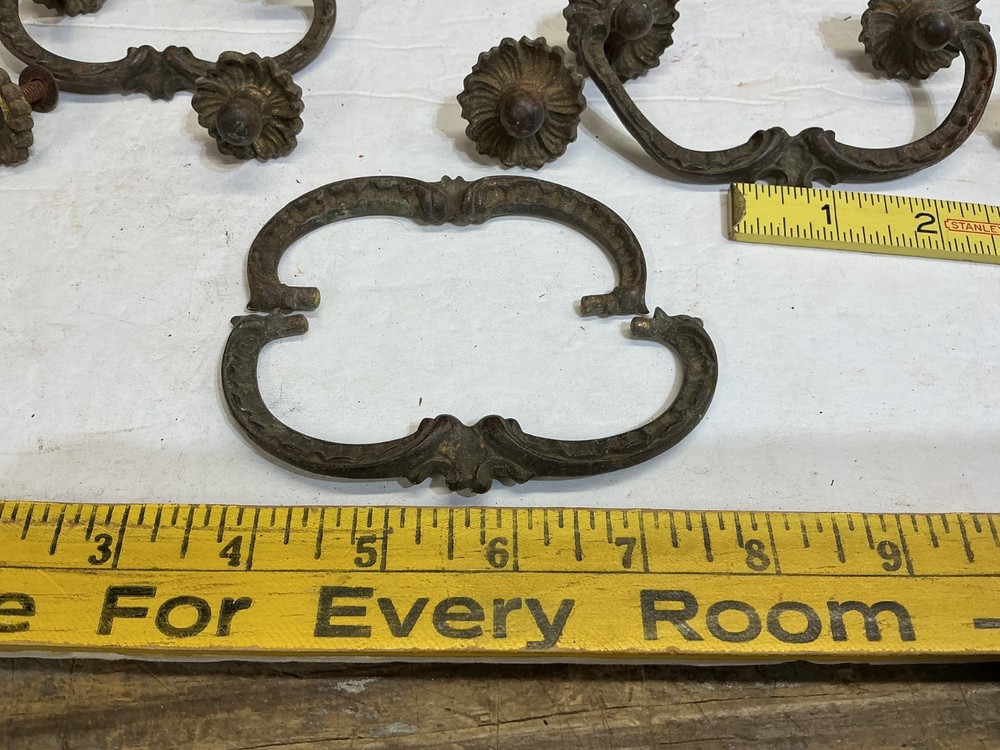 6 VINTAGE SOLID BRASS DRAWER PULLS**PLEASE READ DESCRIPTION**
