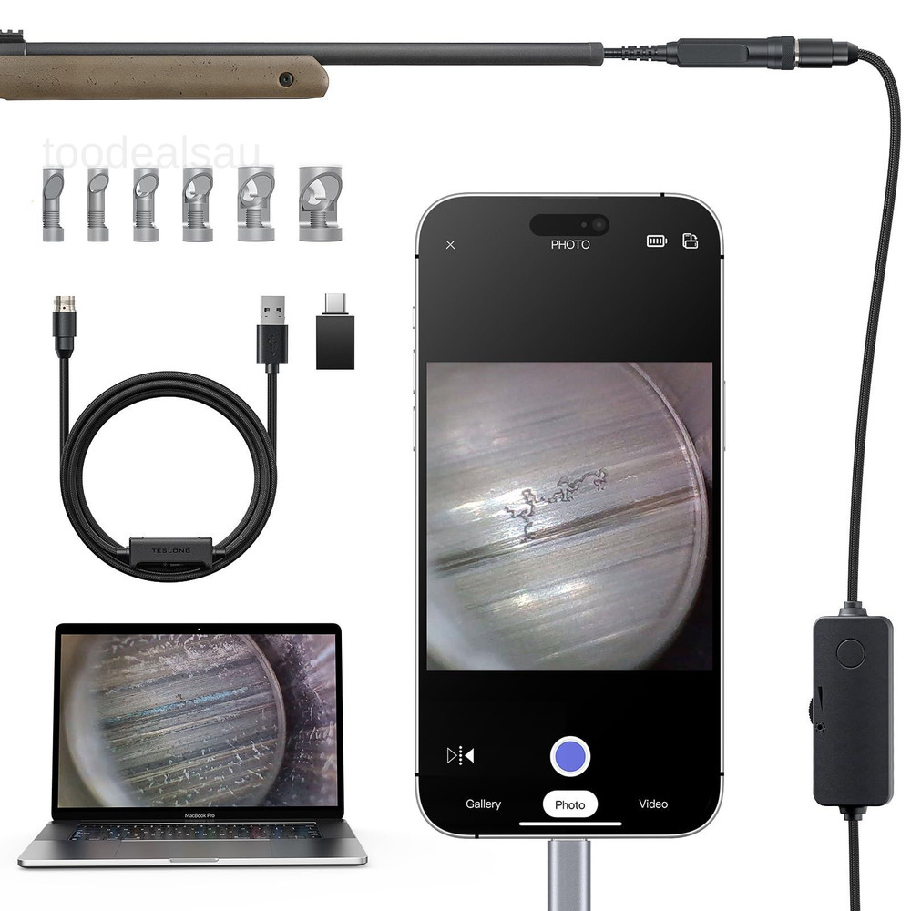 Rifle Borescope for Phone & PC, USB C Bore Scope Camera with black