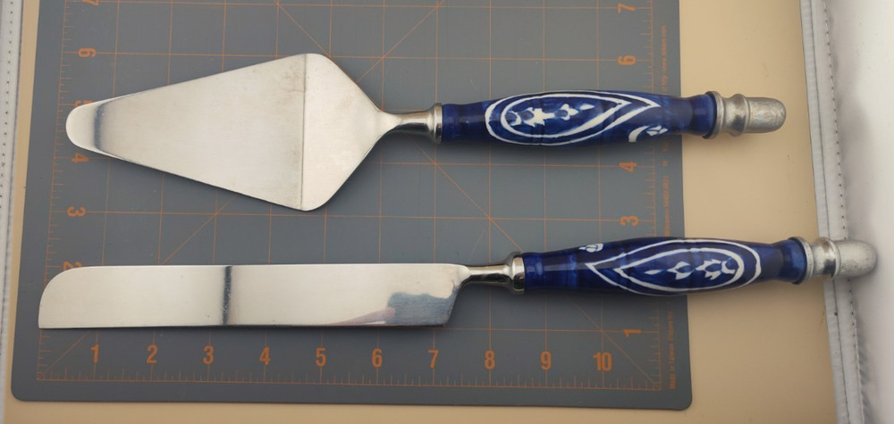 cake server and knife set porcelain handle