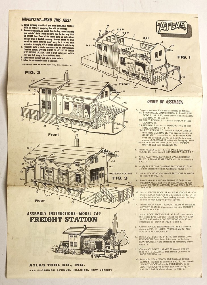Atlas Freight Station Model 749 Assembly Instructions