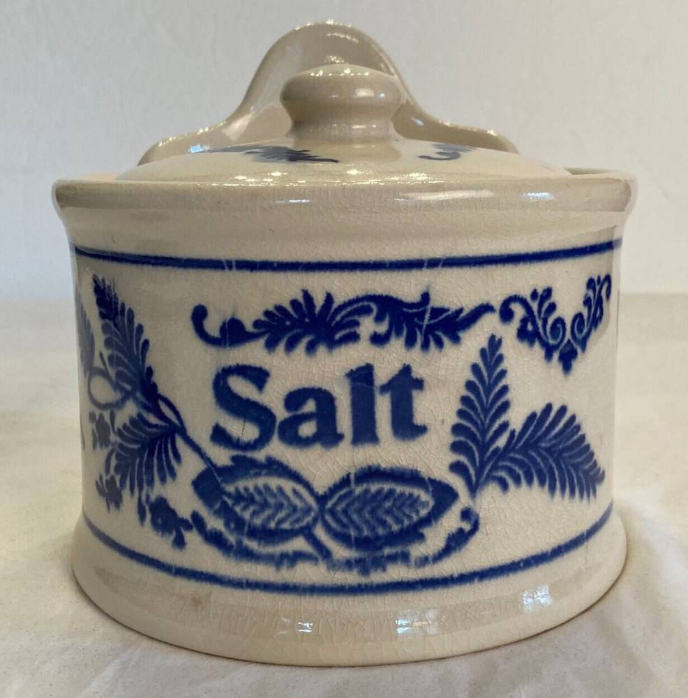 Blue and White Stoneware Salt Cellar