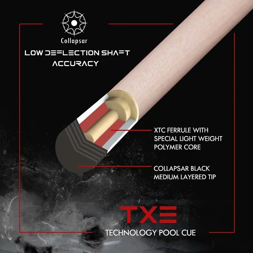 Collapsar Pool Cue with 1X1 Hard Case Low Deflection Technology Billiard Cue ...