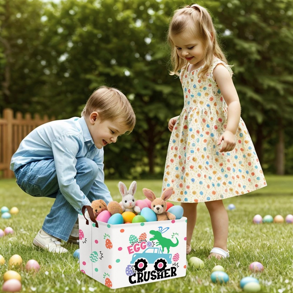 ASKETAM Kid Rectangular Empty Easter Basket for Girl Boy Bunny Eggs Easter Ba...