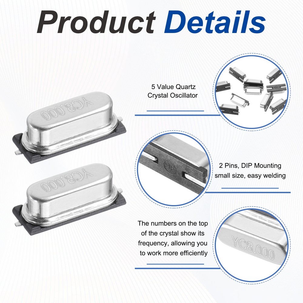 10 Pcs Quartz Crystal Oscillator 8MHz Passive Resonators Surface Mount Device