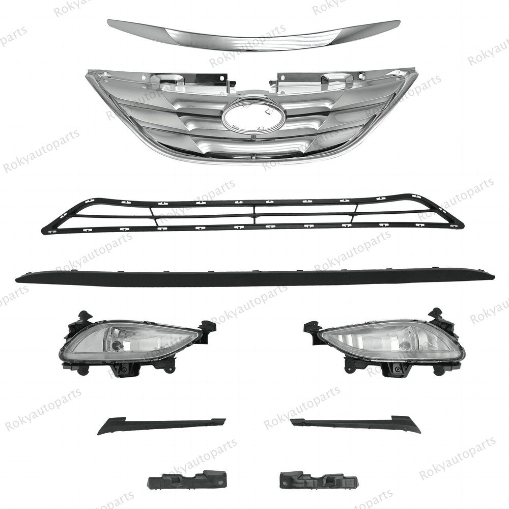10PC For Sonata 2011-2014 Upper Lower Chrome Grille Fog lights Bumper Brackets