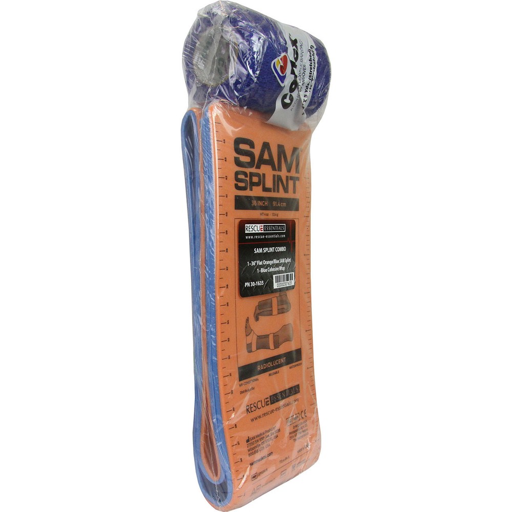SAM Splint Combo Pack (36" Orange/Blue Flat Splint & Blue Cohesive Wrap)