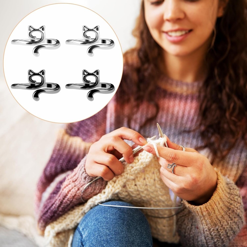 Efficient 4pcs Cat-Shaped Knitting Rings - Enhance Your Crafting Experience