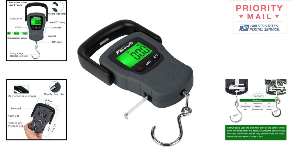 Accurate Digital Fish Scale with Heavy-Duty Hook - 110lb Capacity & Large Handle