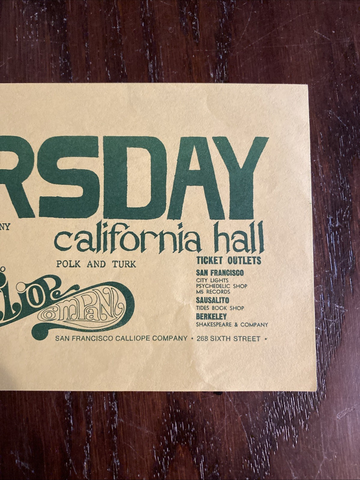 Big Brother Joplin Great Society Handbill Flyer 1966 California Hall AOR 2.156