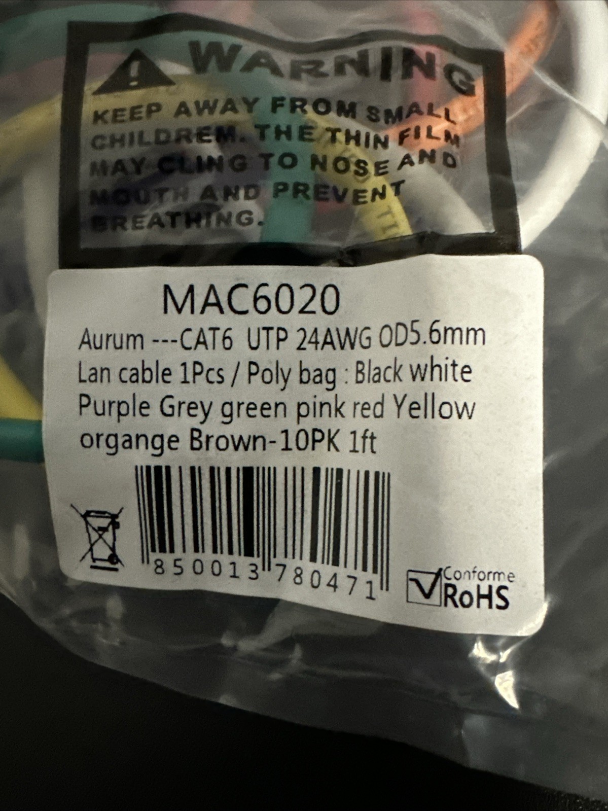 10 Pack Cat 6 Ethernet Cable 1 ft High Speed LAN Patch Network Cord Colors new