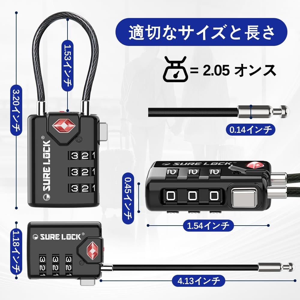TSA Approved Combination Luggage Locks with Open Alert Indicator – Durable Zi...