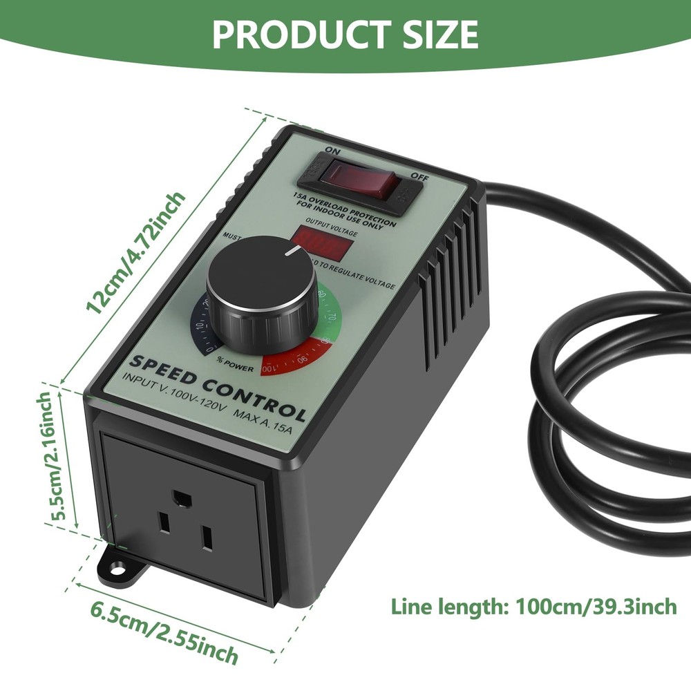 AC Motor Speed Controller, 110-120V 15A 4000W Variable Speed Controller Regul...