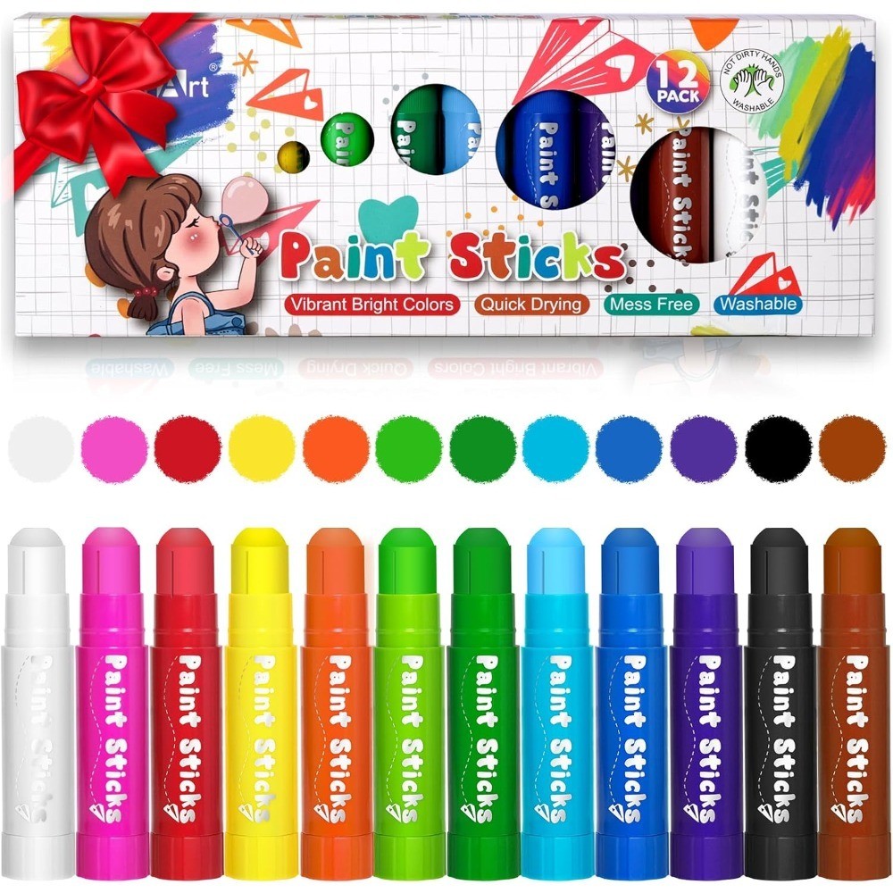 Tempera Paint Sticks 12 Colors Quick Drying Solid Washable Paint for Kids