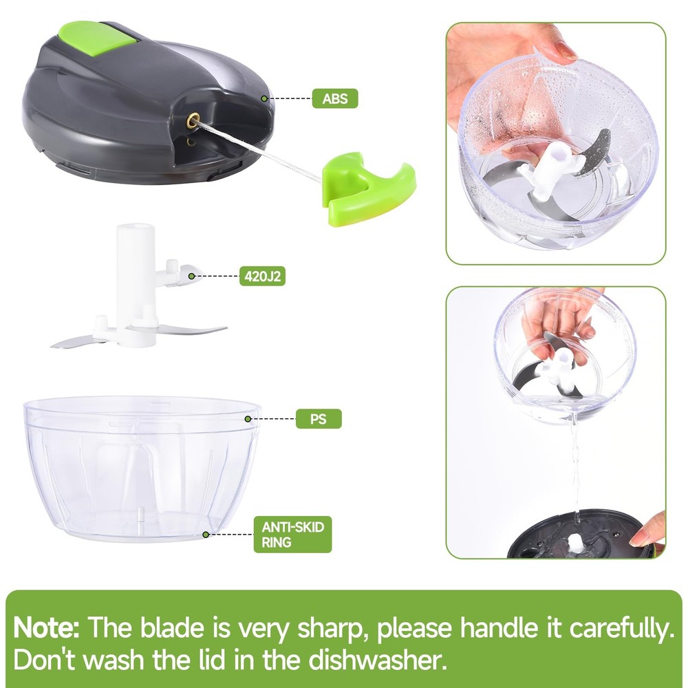 Manual Food Processor Vegetable Chopper Portable Hand Pull String Garlic Mincer