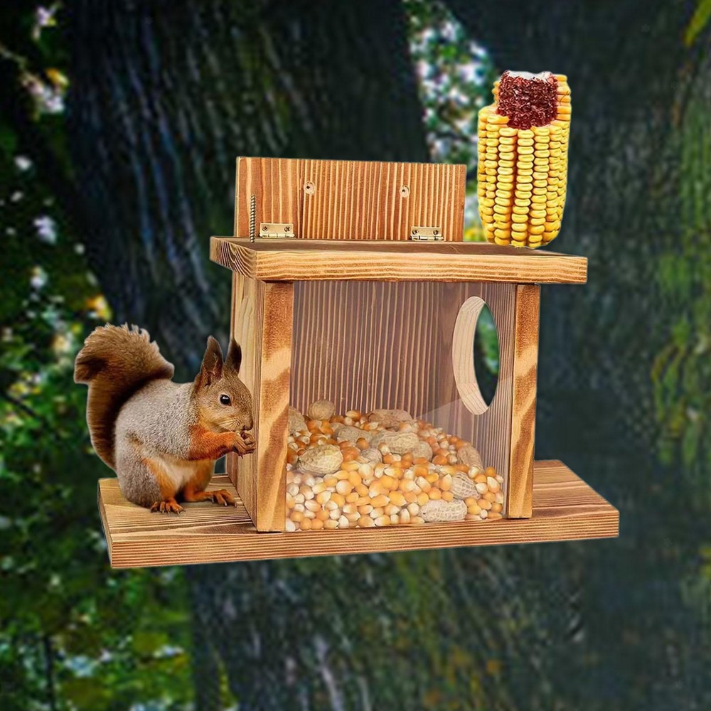 Outside Wood Squirrel Feeder Thickness Weatherproof Spacious Squirrel Feeding
