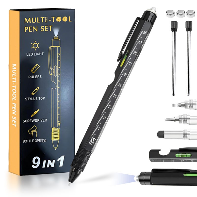 9 in 1 Multifunction Ballpoint Pen with Modern Handheld Tool Measure Technical