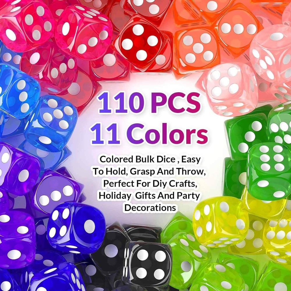 Versatile 110-Piece Colored Dice Set - Perfect for Classroom & Craft Projects