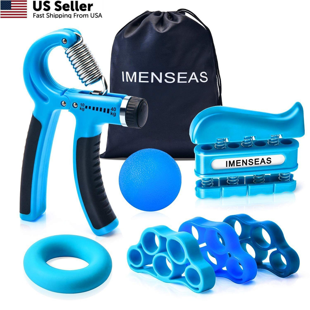 IMENSEAS Grip Strength Trainer 7 Pack Adjustable Hand Gripper, Finger Blue
