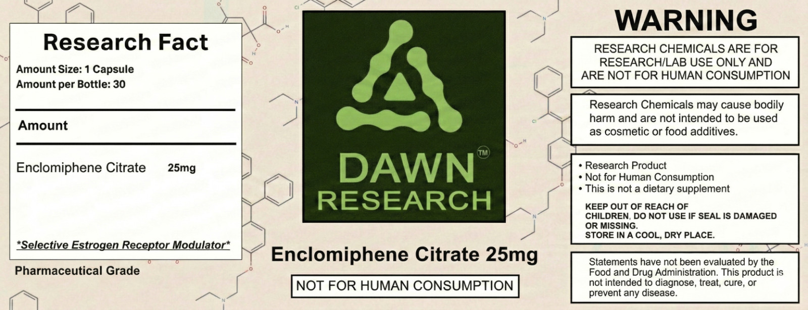 Dawn Research Enclomiphene Citrate 25mg 30 Capsules For Research Purposes ONLY