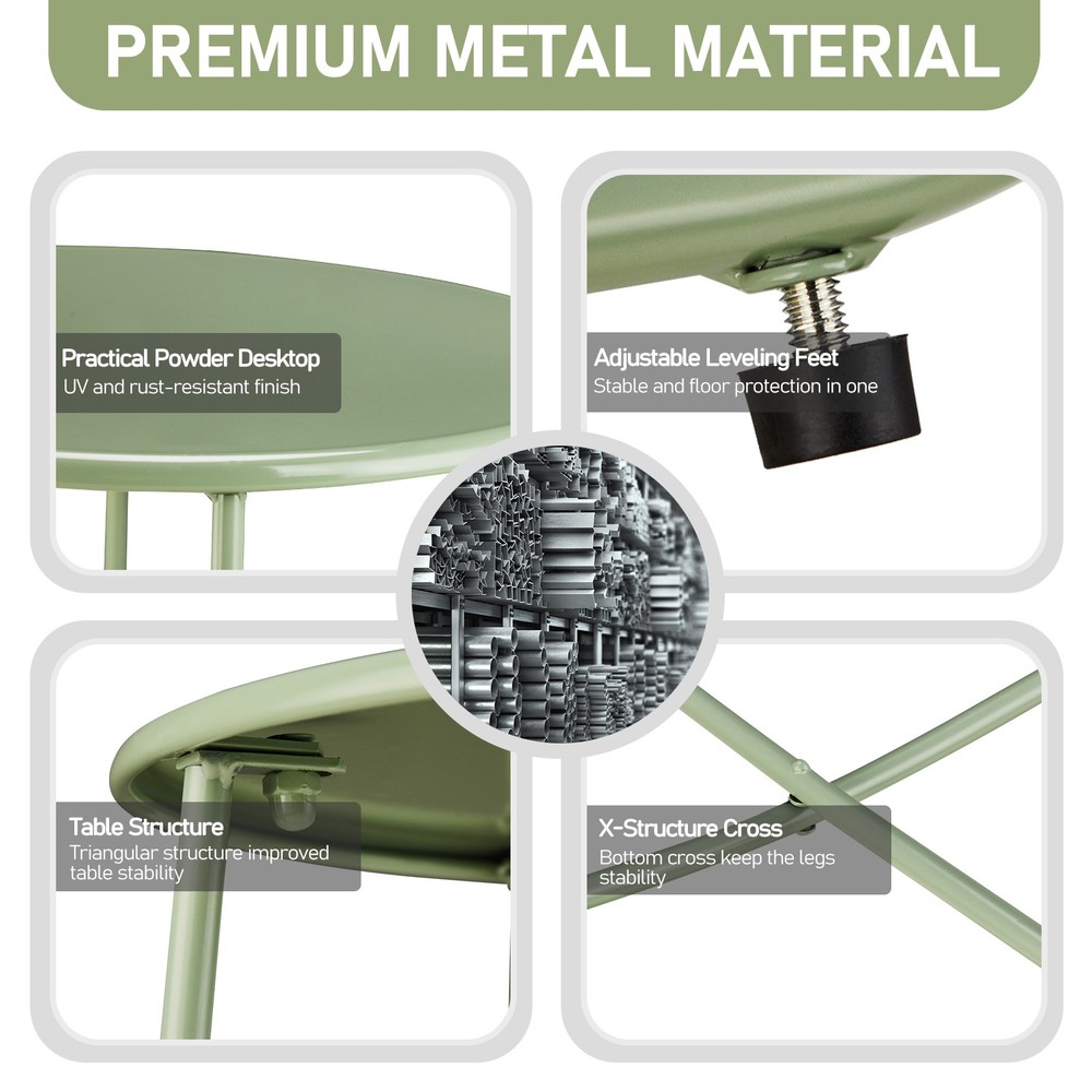 Patio Small Side Table, Waterproof Round Metal Coffee Table End Table