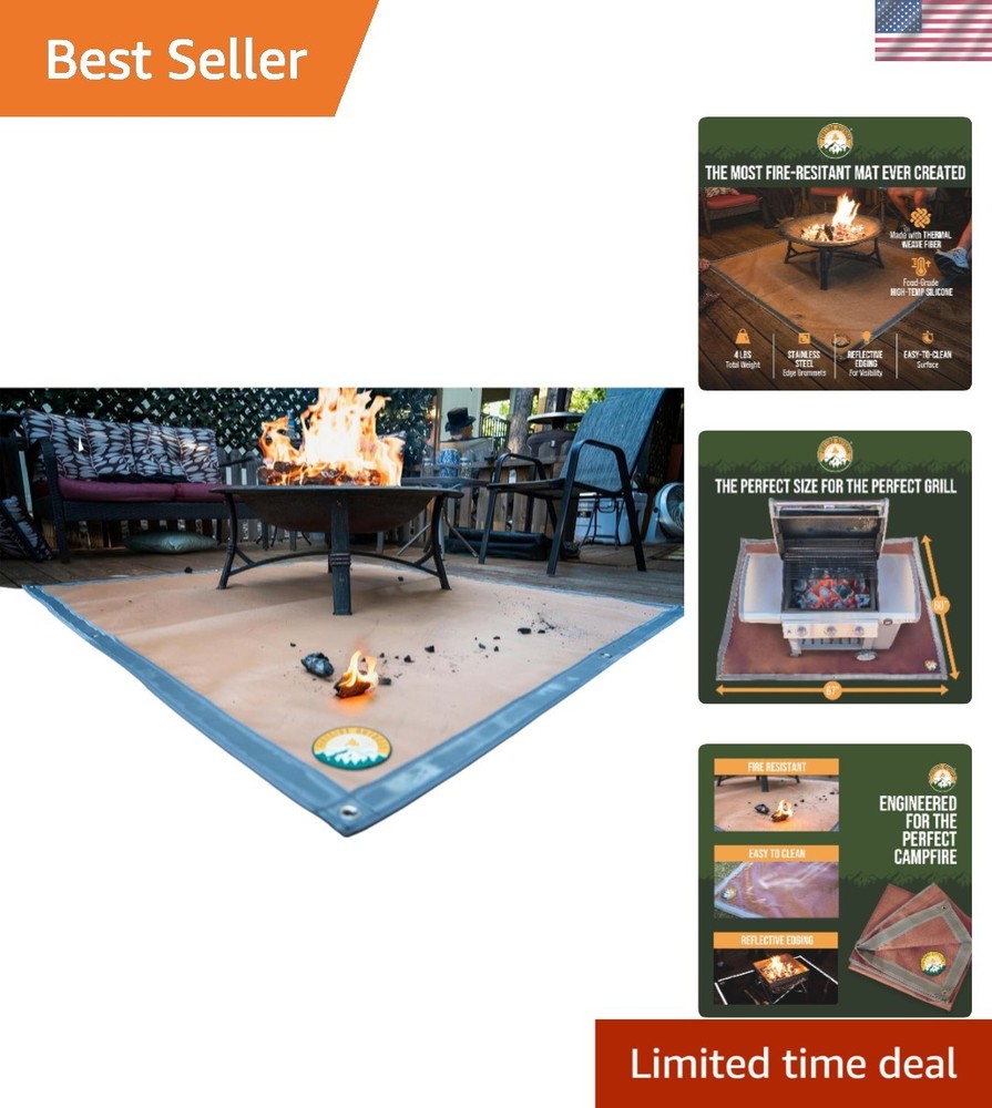 67"x60" Fire Pit Mat with Reflective Edging - Ultimate Outdoor Safety Solution