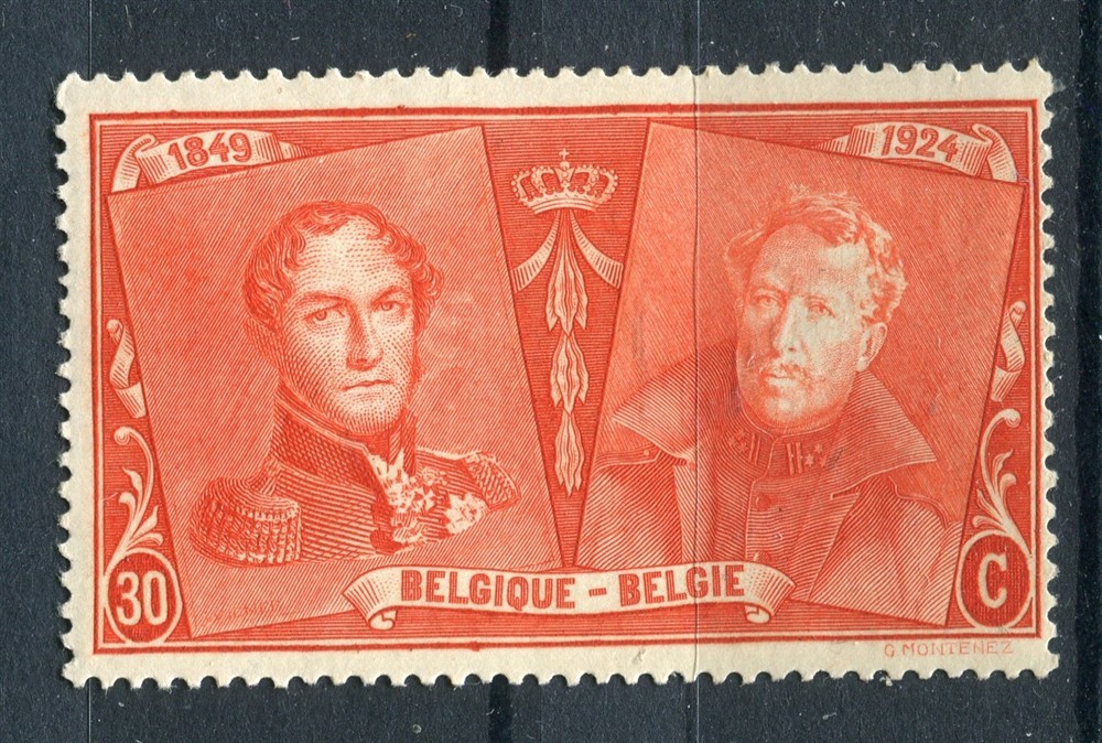 BELGIUM; 1925 early Stamp anniversary issue fine Mint hinged 30c. value
