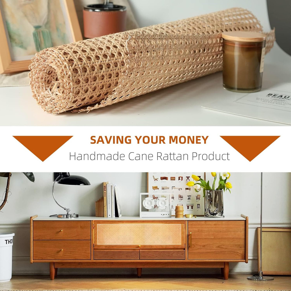 Cane Webbing,24" Width Natural Rattan Webbing Roll 3.3Ft Caning Material with 3/