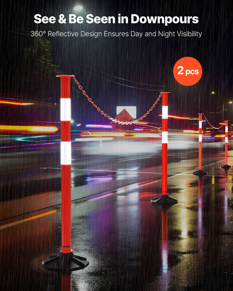 2 Packs Traffic Delineator Posts 34 in Safety Cones Weighted Base & Chains