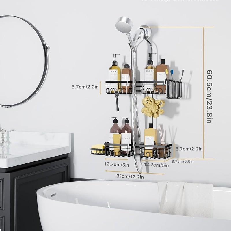 Rustproof Shower Caddy Wall Handheld Tool-Free Large Storage Organizer Hooks New