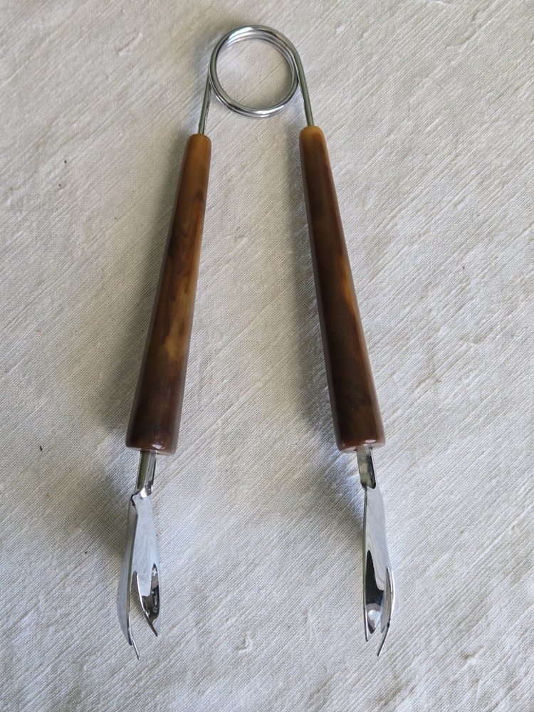 Vintage MCM Bakelite Handle Clawed Ice Tongs