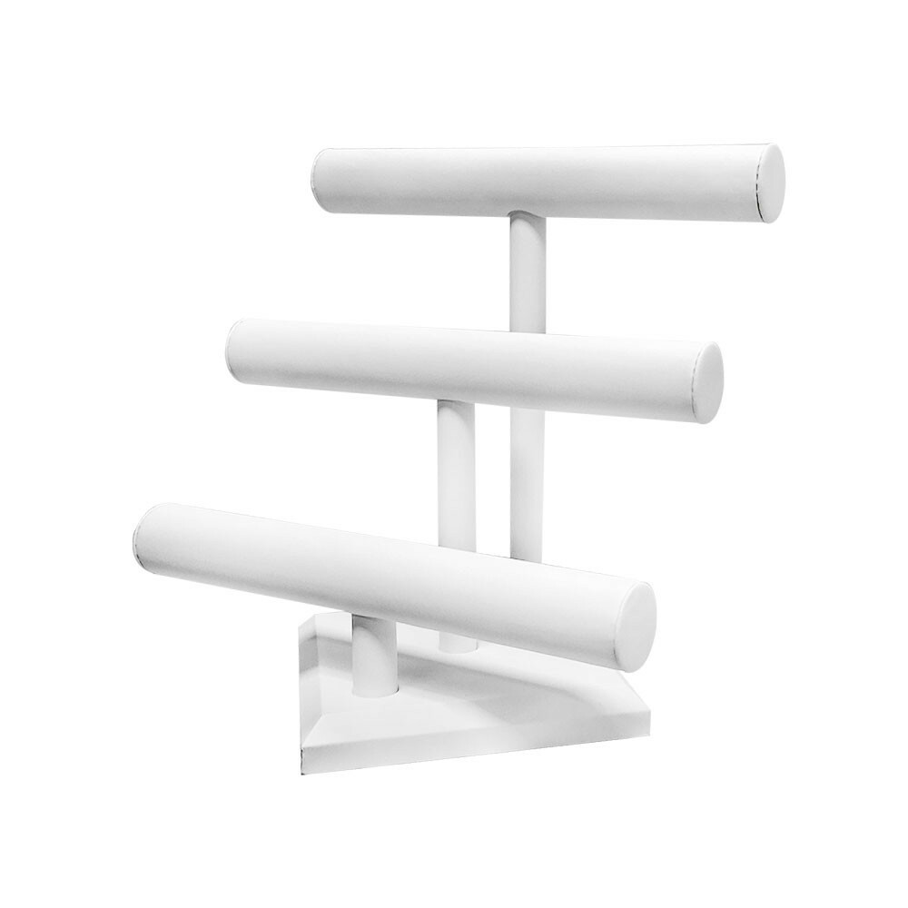 3 Tiers Bar White Faux Leather Bracelet Watch Holder Display Jewelry 12"W x 13"H
