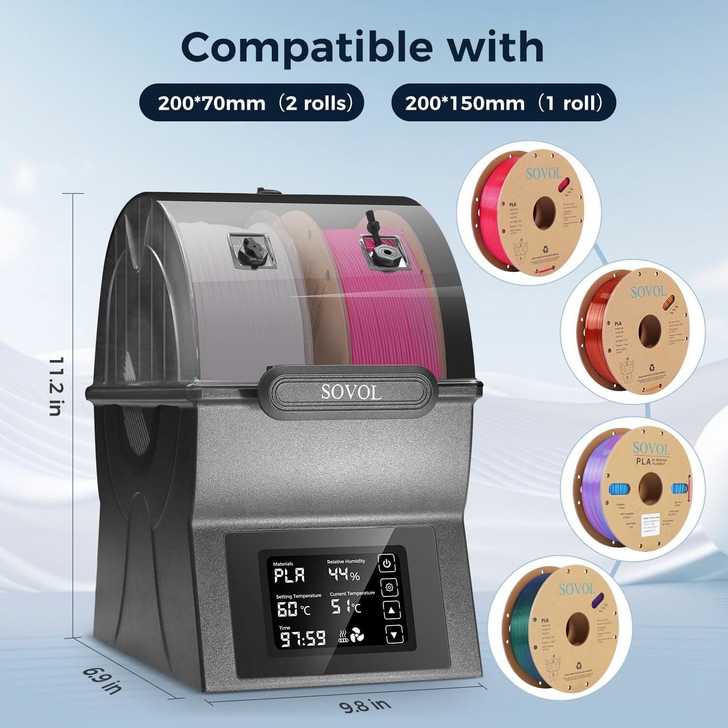 Sovol SH02 Filament Dryer Box w/ PTC Heater One Key Set For 1.75/2.85mm Filament