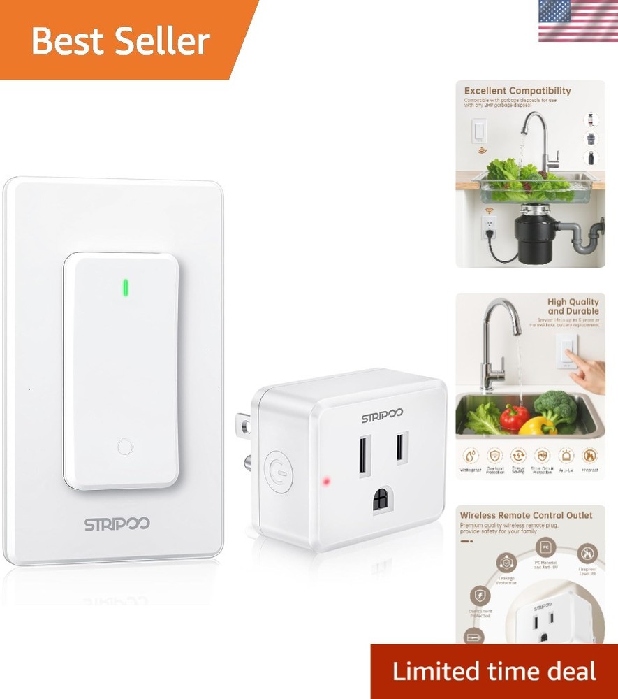 Detachable Wall-Mounted Wireless Switch for Safe Appliance Control - 15A 1500W