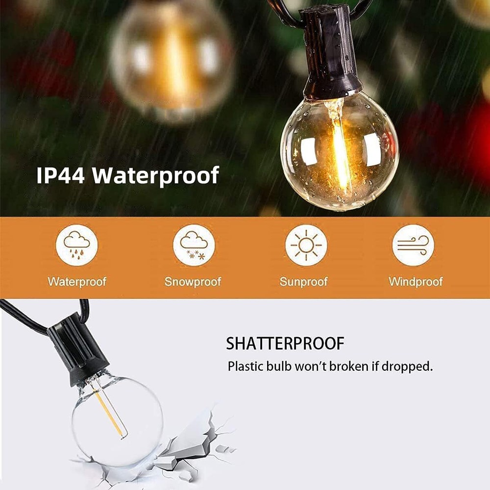 Solar Outdoor LED String Lights 50FT G40 Globe Patio Lights Outdoor String Light