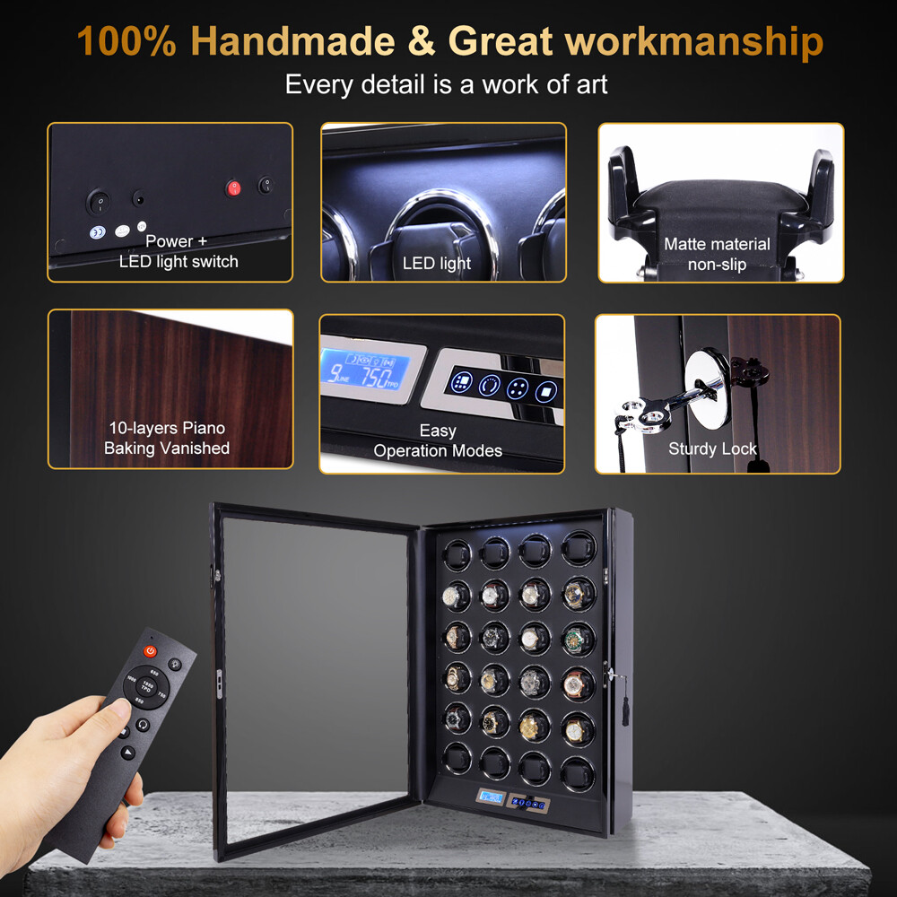 DUKWIN Automatic LED Watch Winder for 24 Watch Winders Storage Display Case Box
