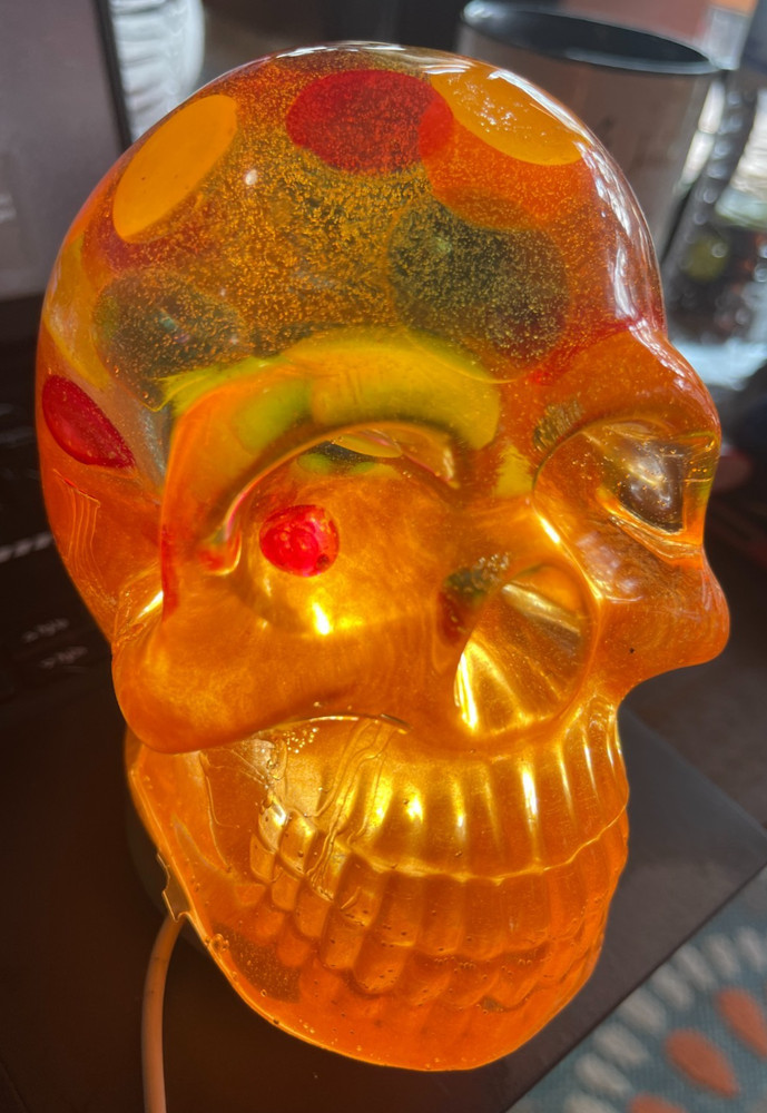 Rainbow Brain Resin Skull Extra Large Includes USB lighted base Handcrafted New