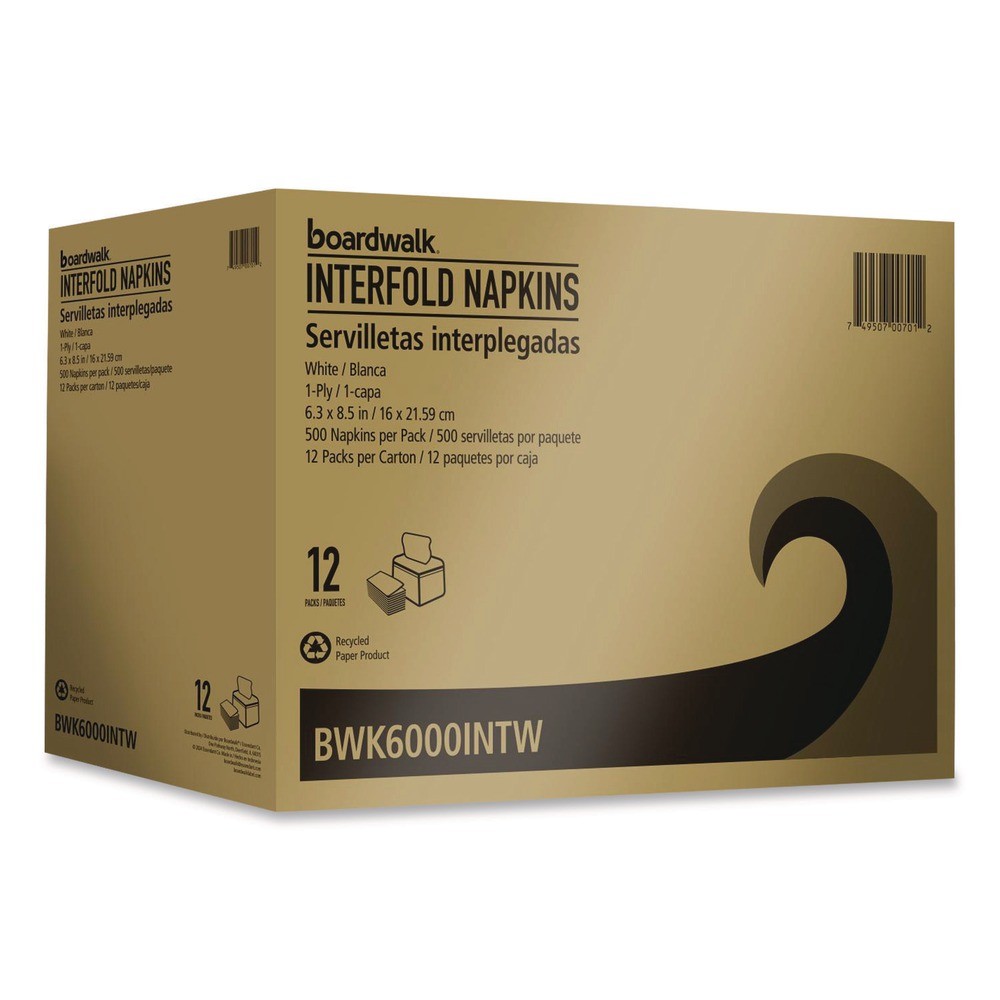 Boardwalk 6000INTW 6.3 in. x 8.5 in. 1-Ply Interfold Napkins - White (12/CT) New